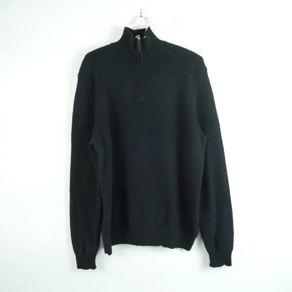 Vintage Polo Ralph Lauren Men's Medium 1/4 Zip Mockneck Wool‎ Sweater 90s Black